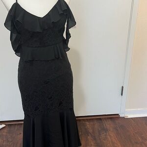 Lulu's Black Lace Ruffle Dress
